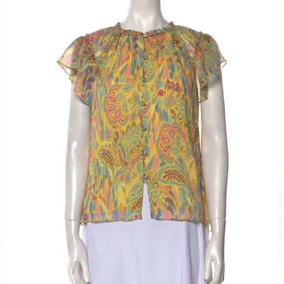 Ramy Brook Ember Flutter-Sleeve Blouse in Yellow NWT XXS - Picture 5 of 10